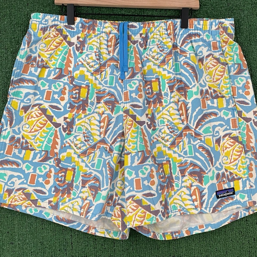 Patagonia Funhoggers Thriving Planet Lago Patterned Cotton Unlined Shorts Men XL